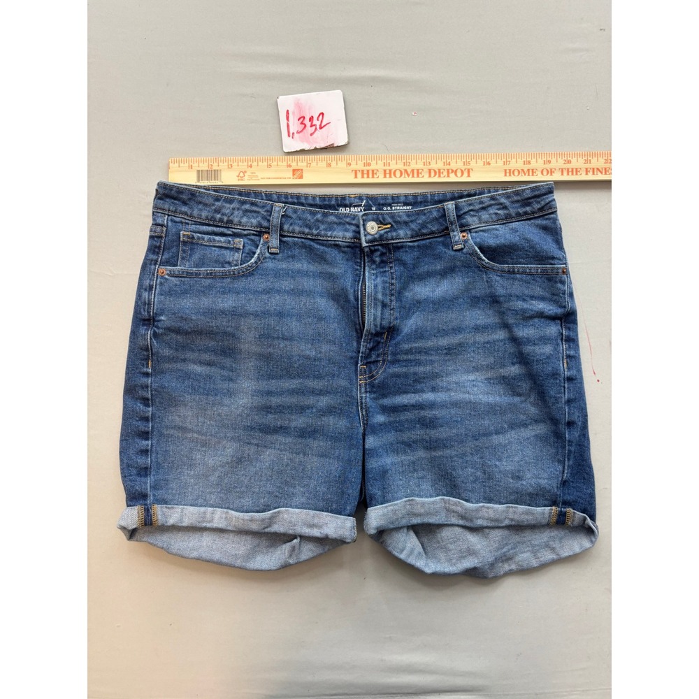 Old Navy OG Straight High Rise Denim Jean Shorts Blue Cuffed Womens 18